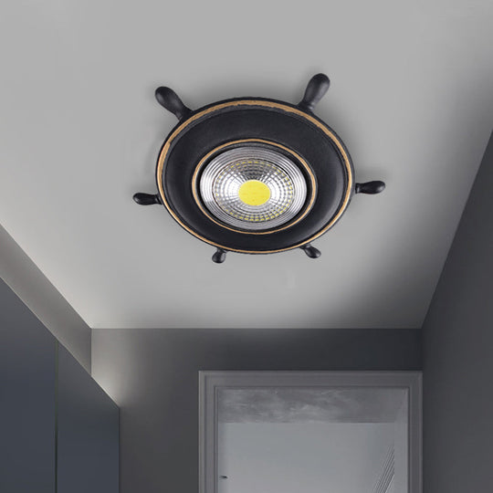 Nautical Led Ceiling Lamp In Black/Blue/Light Blue With Resin Shade - Flush Mount Lighting For