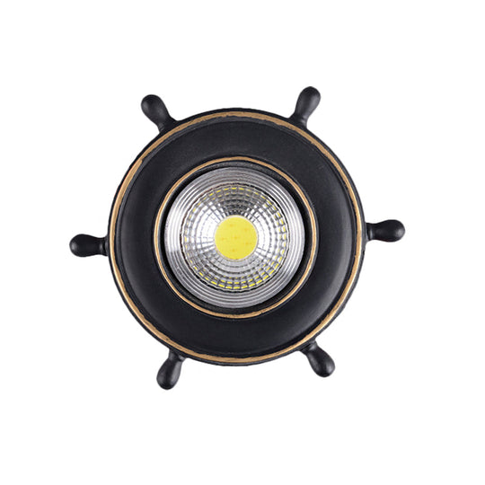 Nautical Led Ceiling Lamp In Black/Blue/Light Blue With Resin Shade - Flush Mount Lighting For