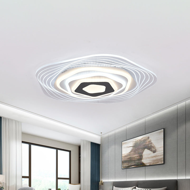 Modern LED Bedroom Ceiling Light: Simplicity White Flush Mount with Acrylic Stacked Shade (Triangle/Square/Hexagon)