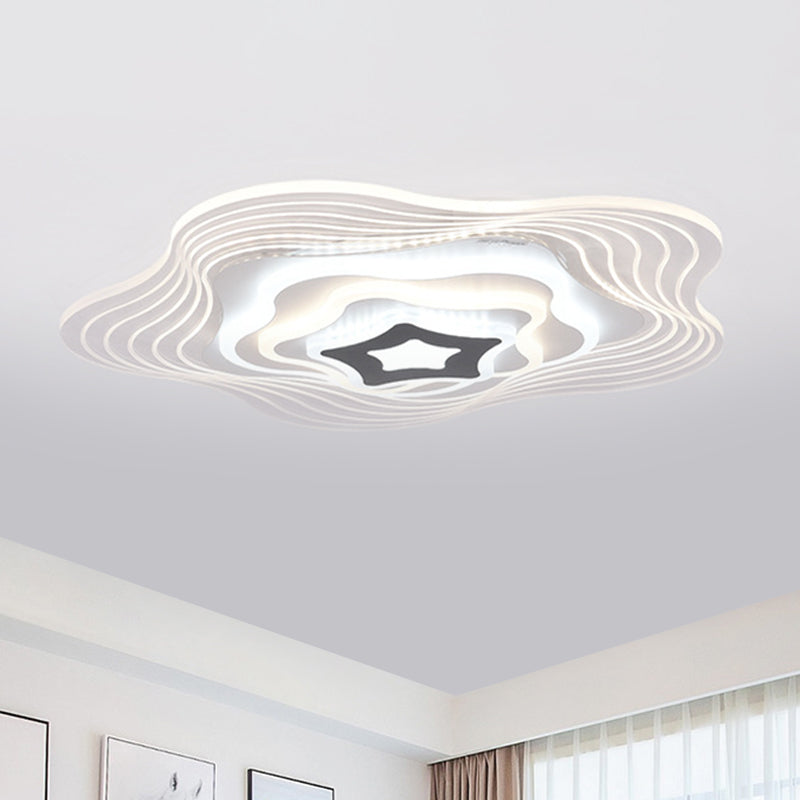 Modern Led Bedroom Ceiling Light: Simplicity White Flush Mount With Acrylic Stacked Shade