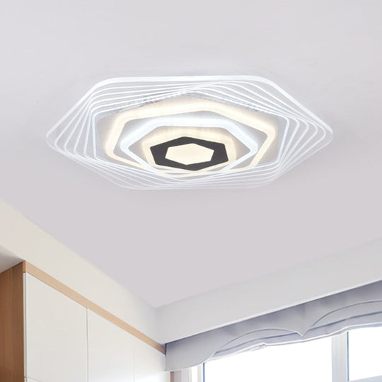 Modern LED Bedroom Ceiling Light: Simplicity White Flush Mount with Acrylic Stacked Shade (Triangle/Square/Hexagon)