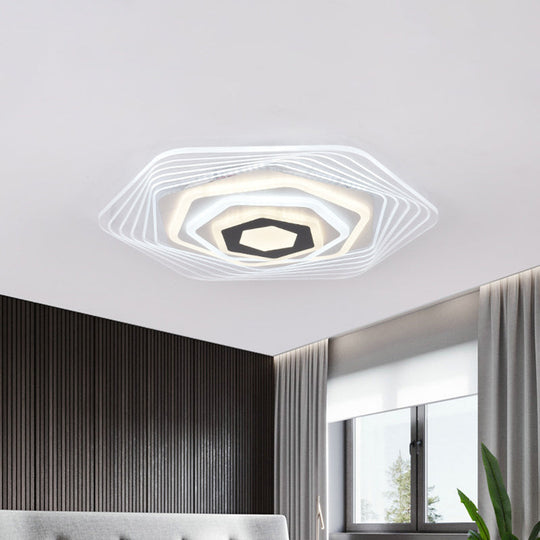 Modern LED Bedroom Ceiling Light: Simplicity White Flush Mount with Acrylic Stacked Shade (Triangle/Square/Hexagon)