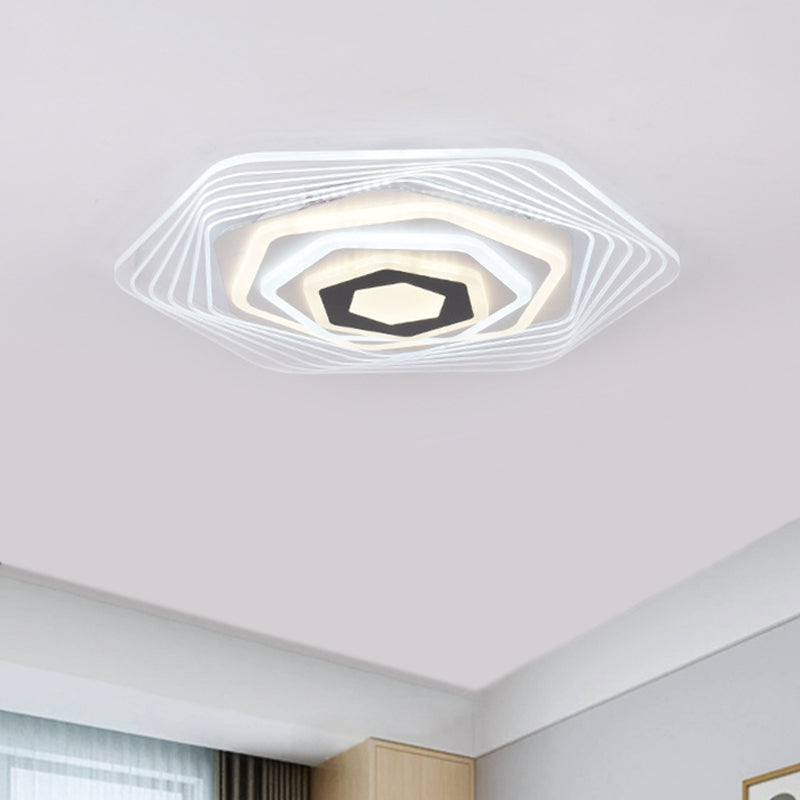 Modern LED Bedroom Ceiling Light: Simplicity White Flush Mount with Acrylic Stacked Shade (Triangle/Square/Hexagon)