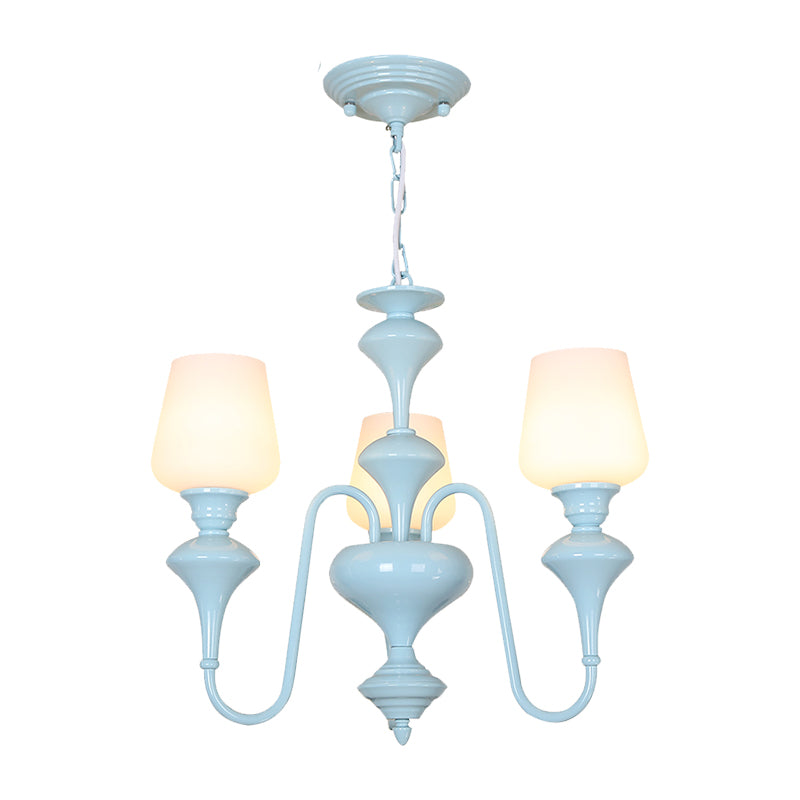 Blue Nordic Style Cylinder Chandelier: Metal Hanging Light For Study Room