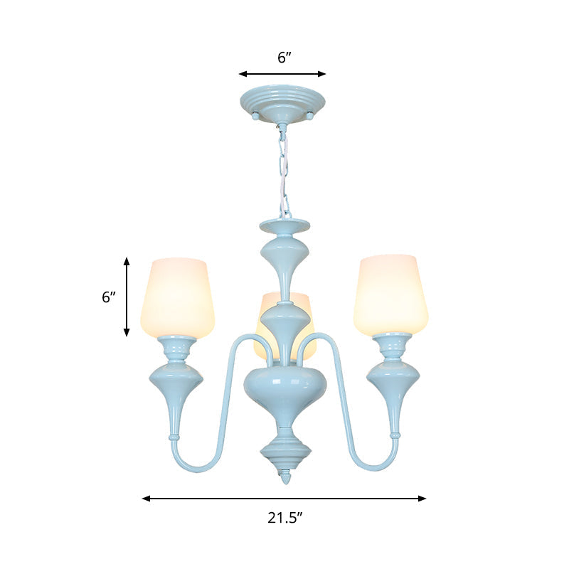 Blue Nordic Style Cylinder Chandelier: Metal Hanging Light For Study Room