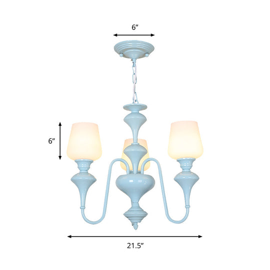 Blue Nordic Style Cylinder Chandelier: Metal Hanging Light For Study Room