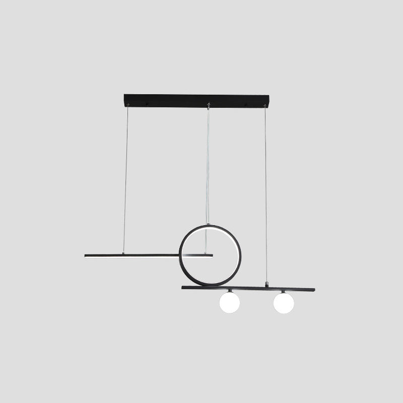 Black/White Metal Suspension Light: Modern Bar And Circle Design Led Island Lighting For Dining Room