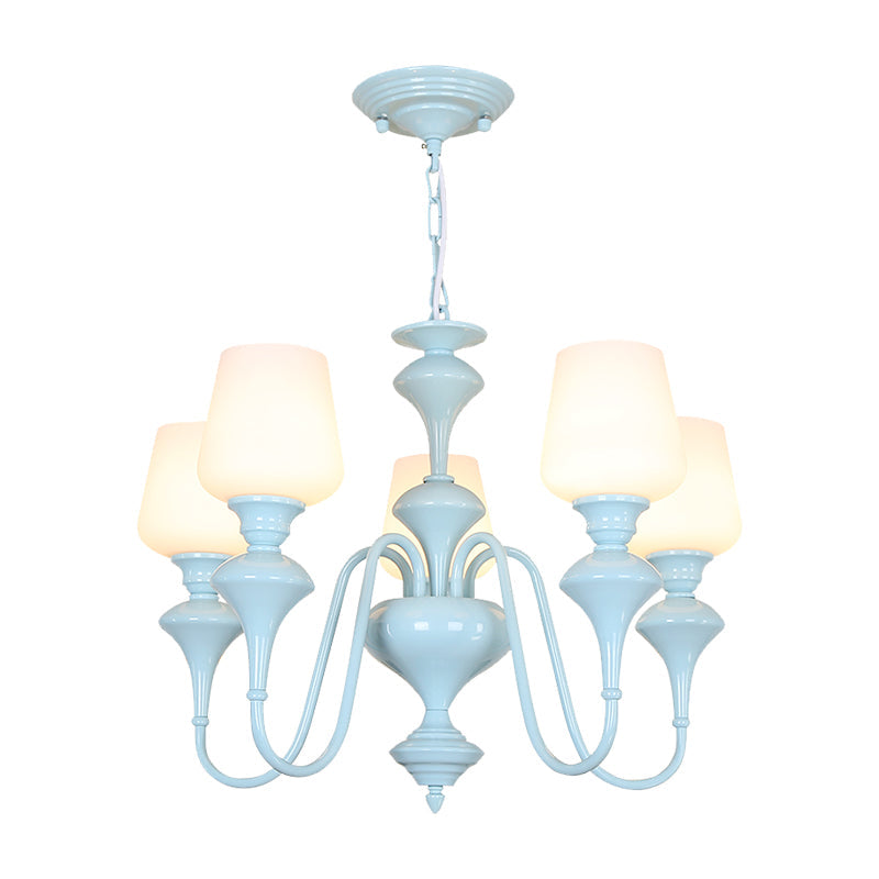 Blue Nordic Style Cylinder Chandelier: Metal Hanging Light For Study Room