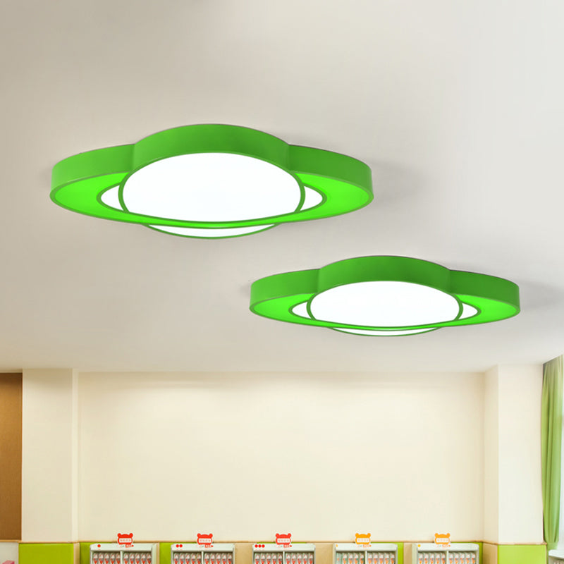 Childrens Style Acrylic Planet Flush Mount Led Ceiling Lamp - Vibrant Red/Yellow/Green Lighting