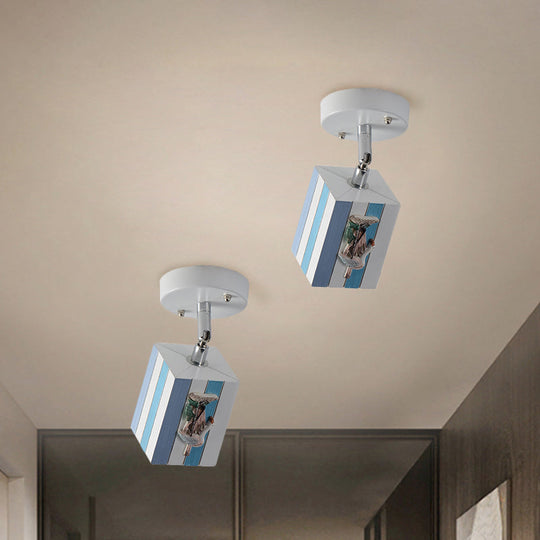 Modern Clear Resin Ceiling Light - 1 Bright Cube Design Sky Blue