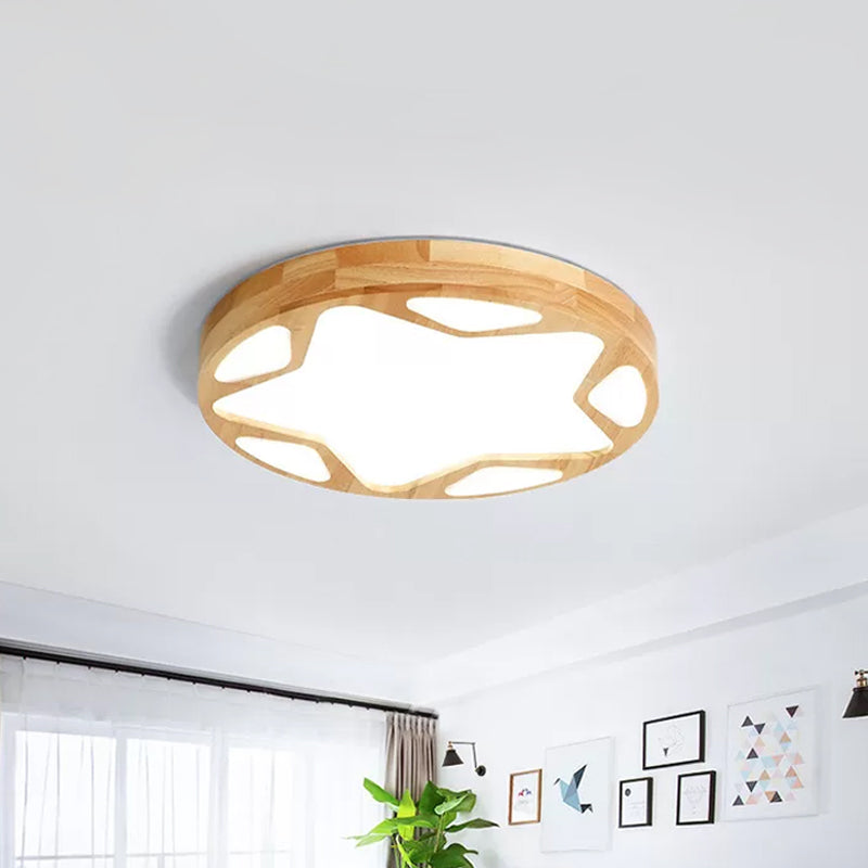 Plafonnier LED minimaliste en bois de 16"/19,5" avec motif en étoile dans une lumière chaude/blanche/naturelle - Lampe encastrée beige