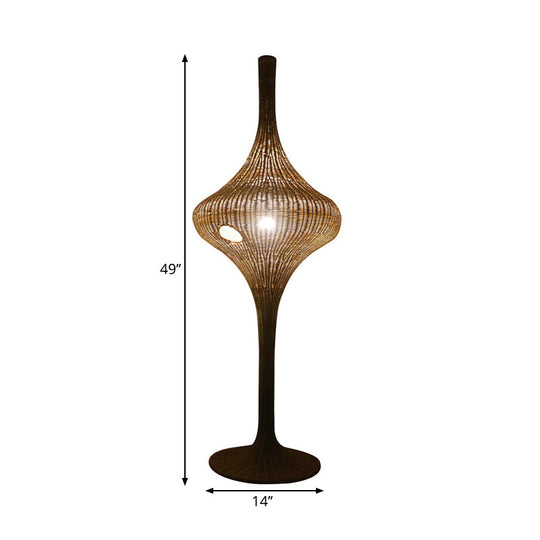 Asia 1 Head Stand Up Lamp: Coffee Woven Urn-Like Floor Lighting With Bamboo Shade