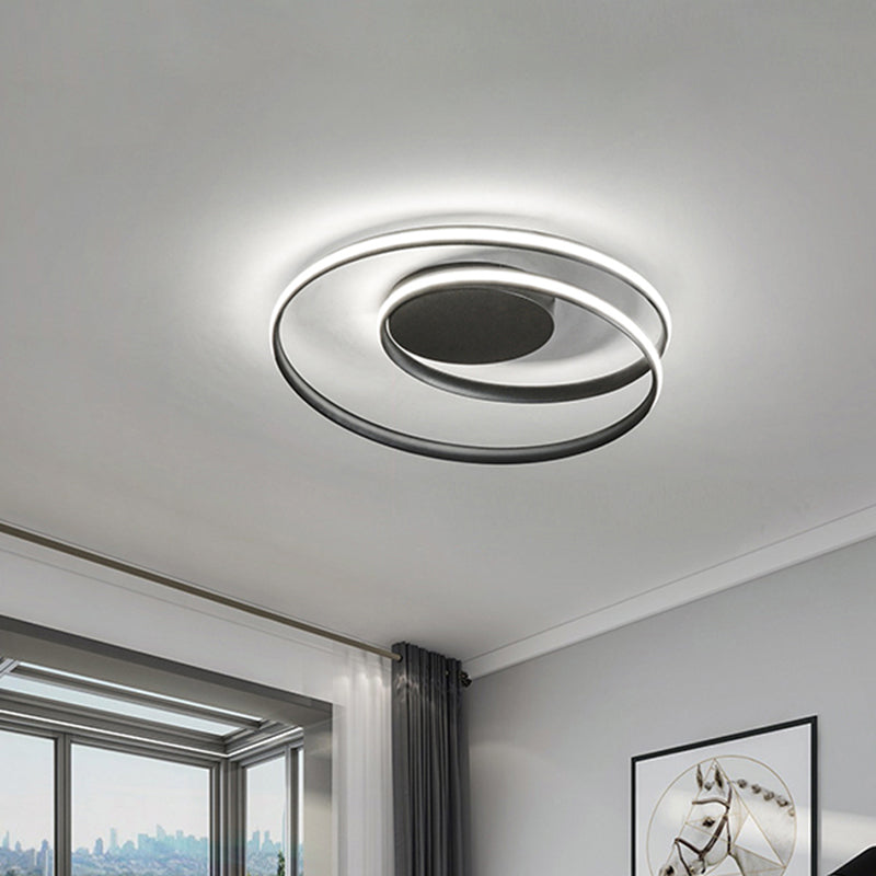 18"/23.5" W Modernist Metal Ceiling Flush LED Mount Lamp, Black with Warm/White Light