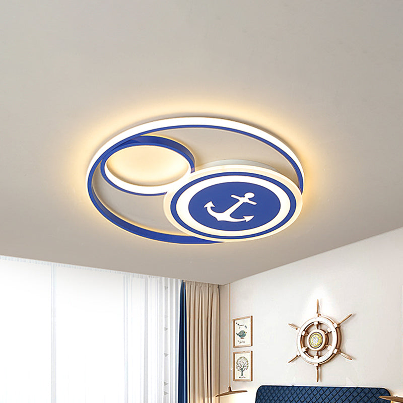 16"/19.5" W LED Blue Flushmount Lighting: Mediterranean Acrylic Disk Flush Ceiling Light for Kids Room"