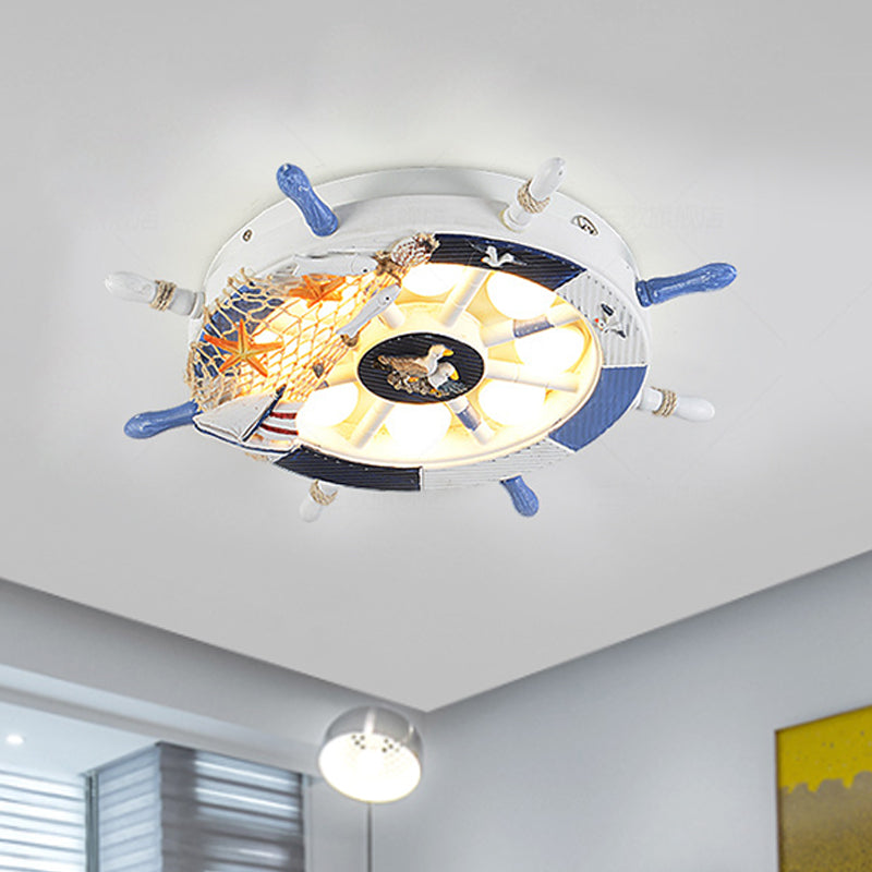 Modern LED Acrylic Rudder Ceiling Lamp - White Flush Mount with Fishing Net Deco - Warm/White Light