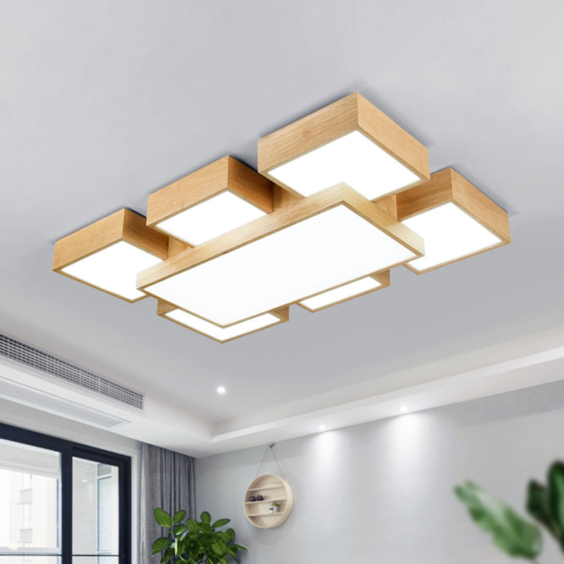 Modernist Beige Flush Mount 26"/31.5" LED Wood Ceiling Light Fixture