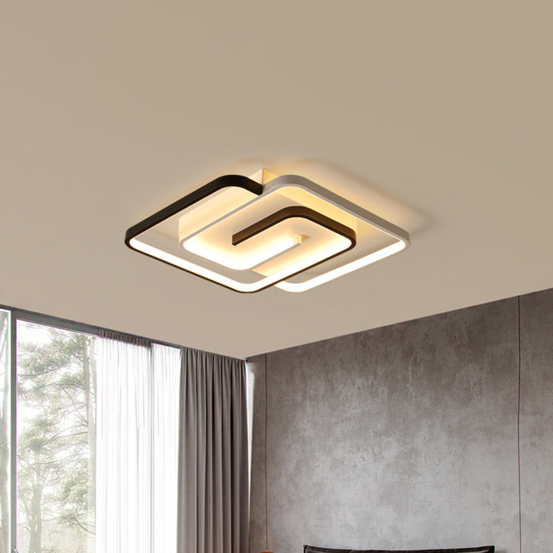 White Square Bedroom Flush Mount Light: Led Acrylic Simplicity Ceiling Fixture 18/21.5 Width