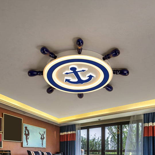 Rudder Metallic Ceiling Lamp - 21.5"/25.5" Wide, LED Blue Flush Mount - Children Style Light Fixture