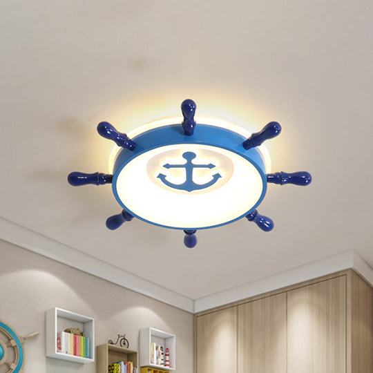 Nautical LED Blue Flush Mount Ceiling Light with Acrylic Anchor and Rudder Design