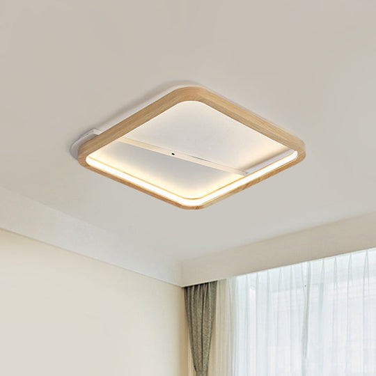 Beige Wood Frame LED Ceiling Fixture, Flush Mount, Multiple Length Options