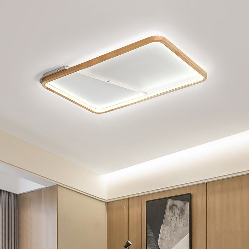 Beige Wood Frame LED Ceiling Fixture, Flush Mount, Multiple Length Options