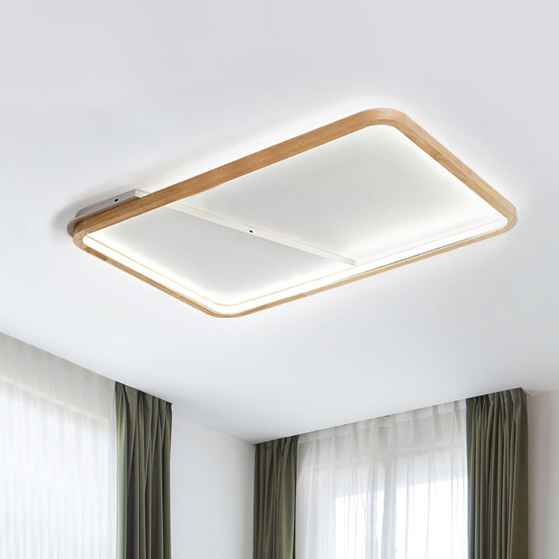 Beige Wood Frame LED Ceiling Fixture, Flush Mount, Multiple Length Options