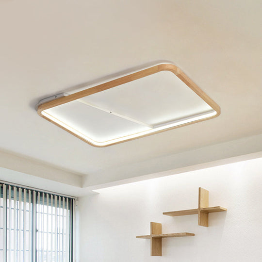 Beige Wood Frame LED Ceiling Fixture, Flush Mount, Multiple Length Options