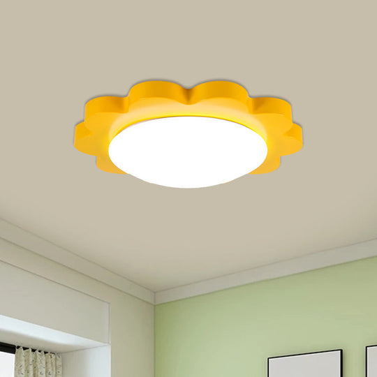 Modern Yellow Sun Metal Dome LED Ceiling Fixture for Playroom - Acrylic Flush Mount