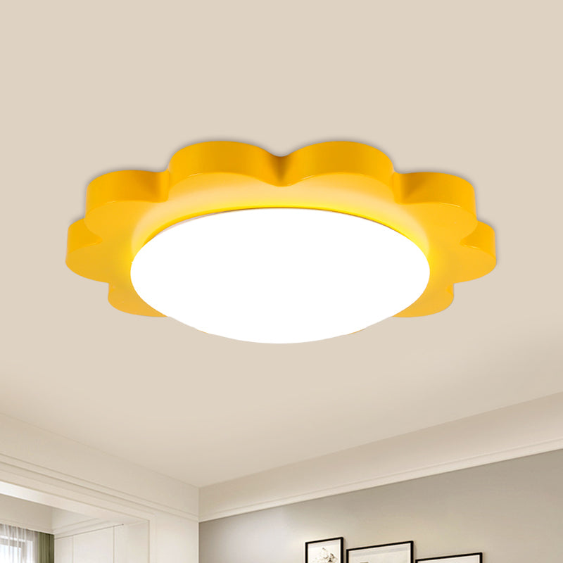 Modern Yellow Sun Metal Dome LED Ceiling Fixture for Playroom - Acrylic Flush Mount