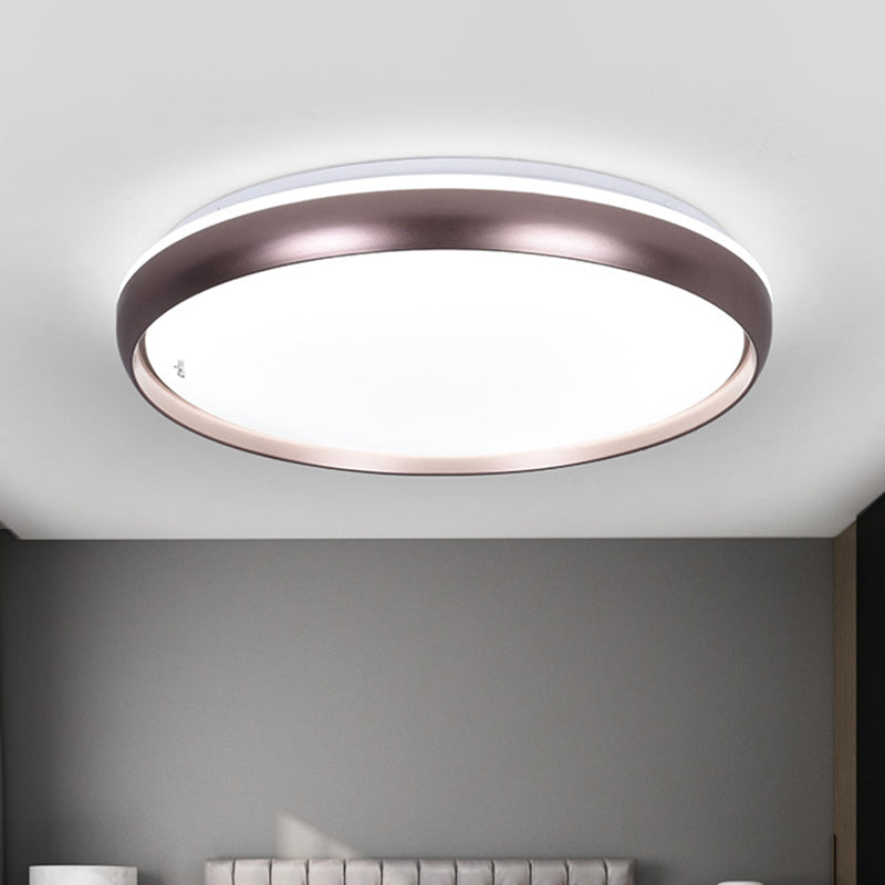 Sleek Round LED Ceiling Lamp - Modern Metallic Dark Brown/Copper/Dark Gold Flush Mount Lighting for Parlor