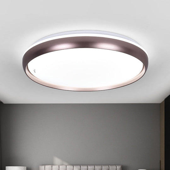 Sleek Round Led Ceiling Lamp - Modern Metallic Dark Brown/Copper/Dark Gold Flush Mount Lighting For