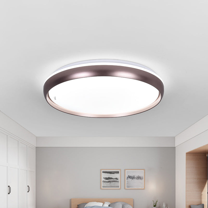 Sleek Round LED Ceiling Lamp - Modern Metallic Dark Brown/Copper/Dark Gold Flush Mount Lighting for Parlor