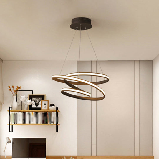 Twisted Circle Suspension Pendant LED Chandelier in Coffee with Warm/White Light for Bedroom