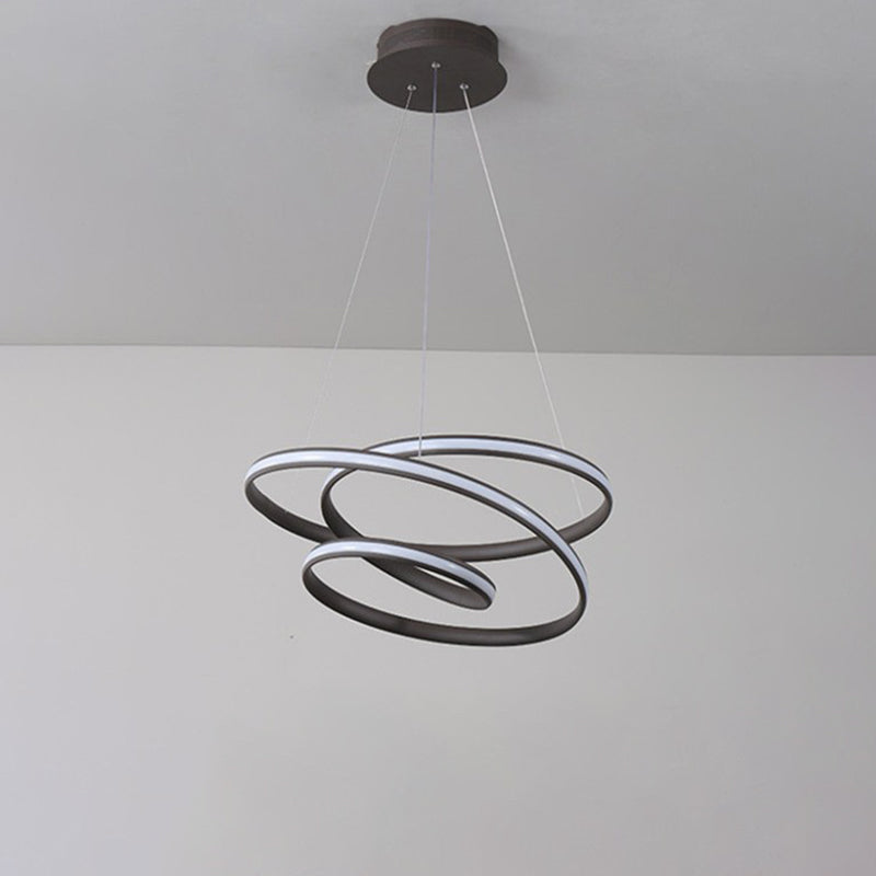 Sleek Twisted Circle Suspension Pendant Led Chandelier In Coffee With Warm/White Light - Perfect