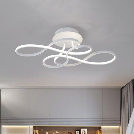 Iron Twisted Ceiling Fixture - Minimalist Black/White Led Semi Mount Lighting With Warm/White Light