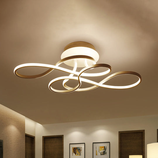 Iron Twisted Ceiling Fixture - Minimalist Black/White LED Semi Mount Lighting with Warm/White Light for Parlor