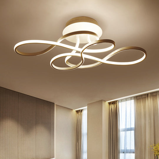 Iron Twisted Ceiling Fixture - Minimalist Black/White LED Semi Mount Lighting with Warm/White Light for Parlor