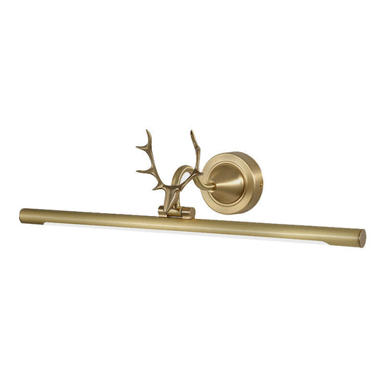 Minimalist Led Gold Bar Wall Vanity Sconce Light With Antler Arm - Metal Mounted Lamp