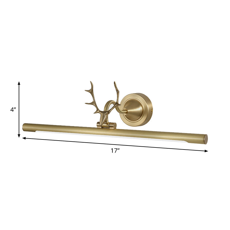 Minimalist Led Gold Bar Wall Vanity Sconce Light With Antler Arm - Metal Mounted Lamp