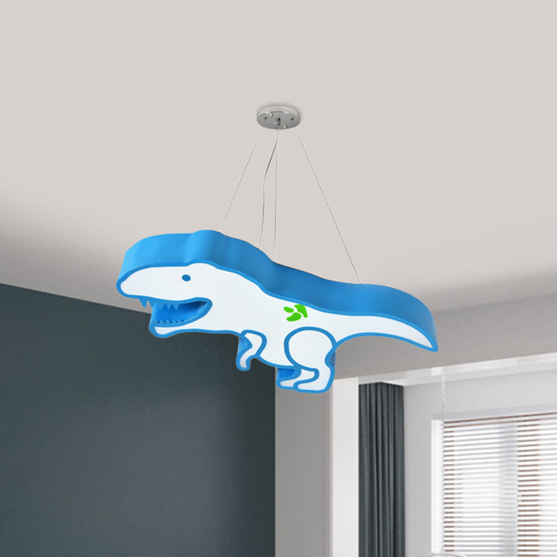 Kids Cartoon Pterosaur/Tyrannosaurus Led Chandelier - Acrylic Pink/Blue Hanging Light Fixture