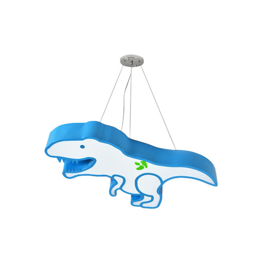 Kids Cartoon Pterosaur/Tyrannosaurus Led Chandelier - Acrylic Pink/Blue Hanging Light Fixture