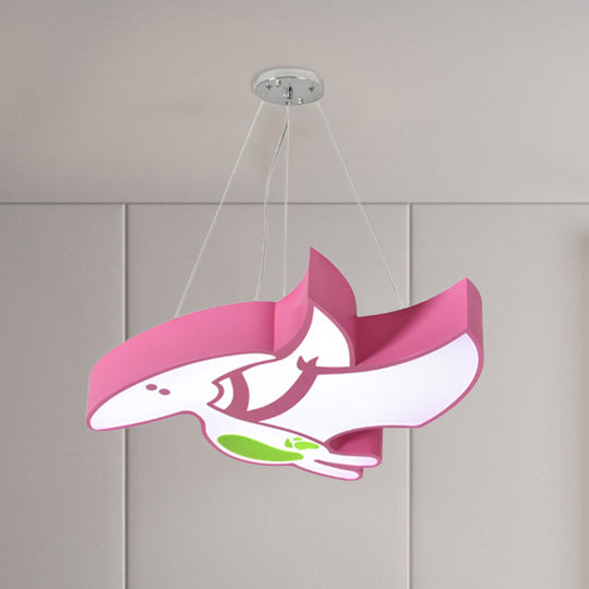 Kids Cartoon Pterosaur/Tyrannosaurus Led Chandelier - Acrylic Pink/Blue Hanging Light Fixture