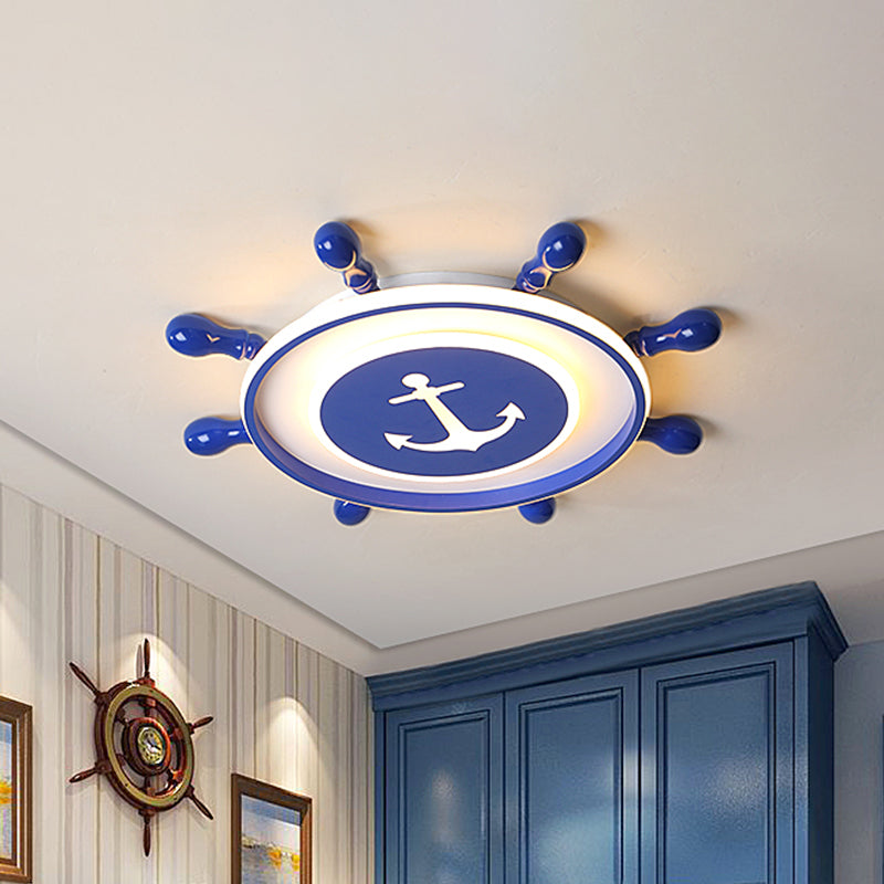 Blue Rudder Ceiling LED Fixture in Children's Style with Acrylic Flush Lighting - Warm/White Light (21.5"/25.5" Width)