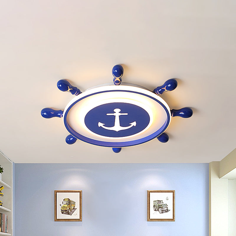 Blue Rudder Ceiling LED Fixture in Children's Style with Acrylic Flush Lighting - Warm/White Light (21.5"/25.5" Width)