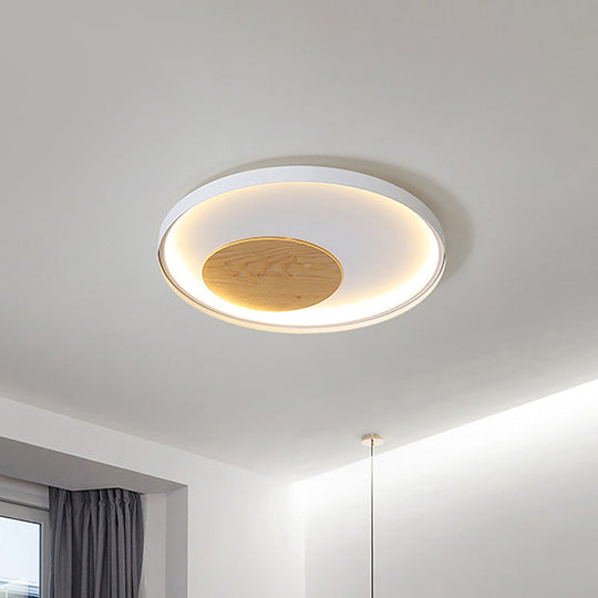 12"/16"/19.5" Simple LED Ceiling Flush Mount Light Fixture - Black/White Circular Design with Metallic Shade