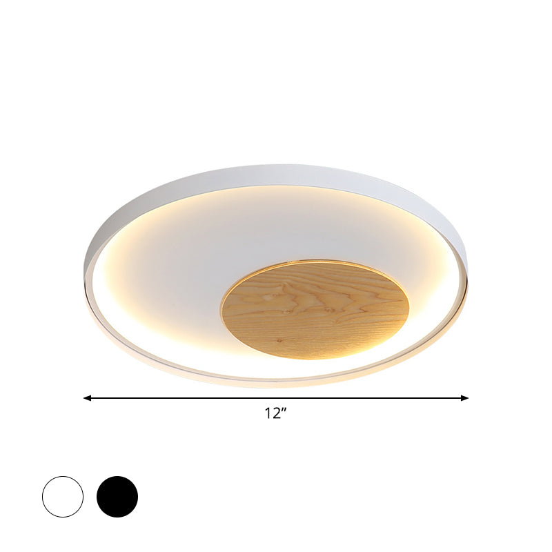 12"/16"/19.5" Simple LED Ceiling Flush Mount Light Fixture - Black/White Circular Design with Metallic Shade