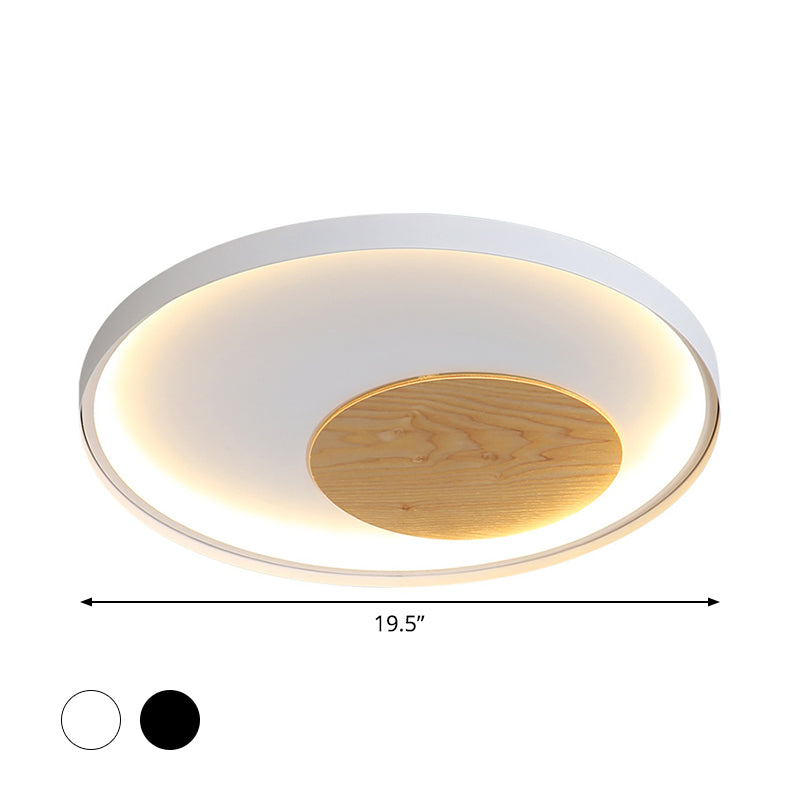 12/16/19.5 Simple Led Ceiling Flush Mount Light Fixture - Black/White Circular Design With Metallic