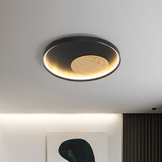 12"/16"/19.5" Simple LED Ceiling Flush Mount Light Fixture - Black/White Circular Design with Metallic Shade