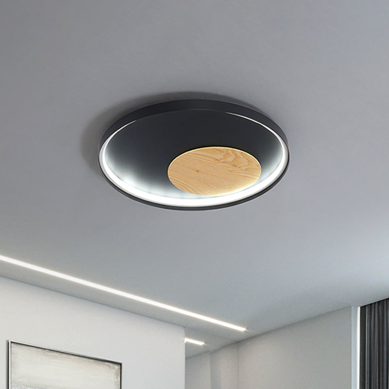 12"/16"/19.5" Simple LED Ceiling Flush Mount Light Fixture - Black/White Circular Design with Metallic Shade