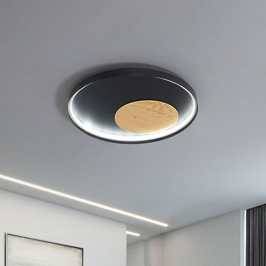 12/16/19.5 Simple Led Ceiling Flush Mount Light Fixture - Black/White Circular Design With Metallic